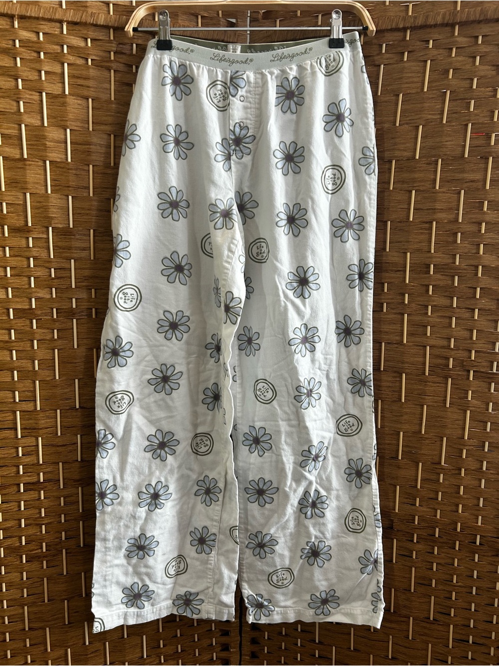 Life is Good Daisy Floral Wide Leg Lounge Pajama Pants White Size M